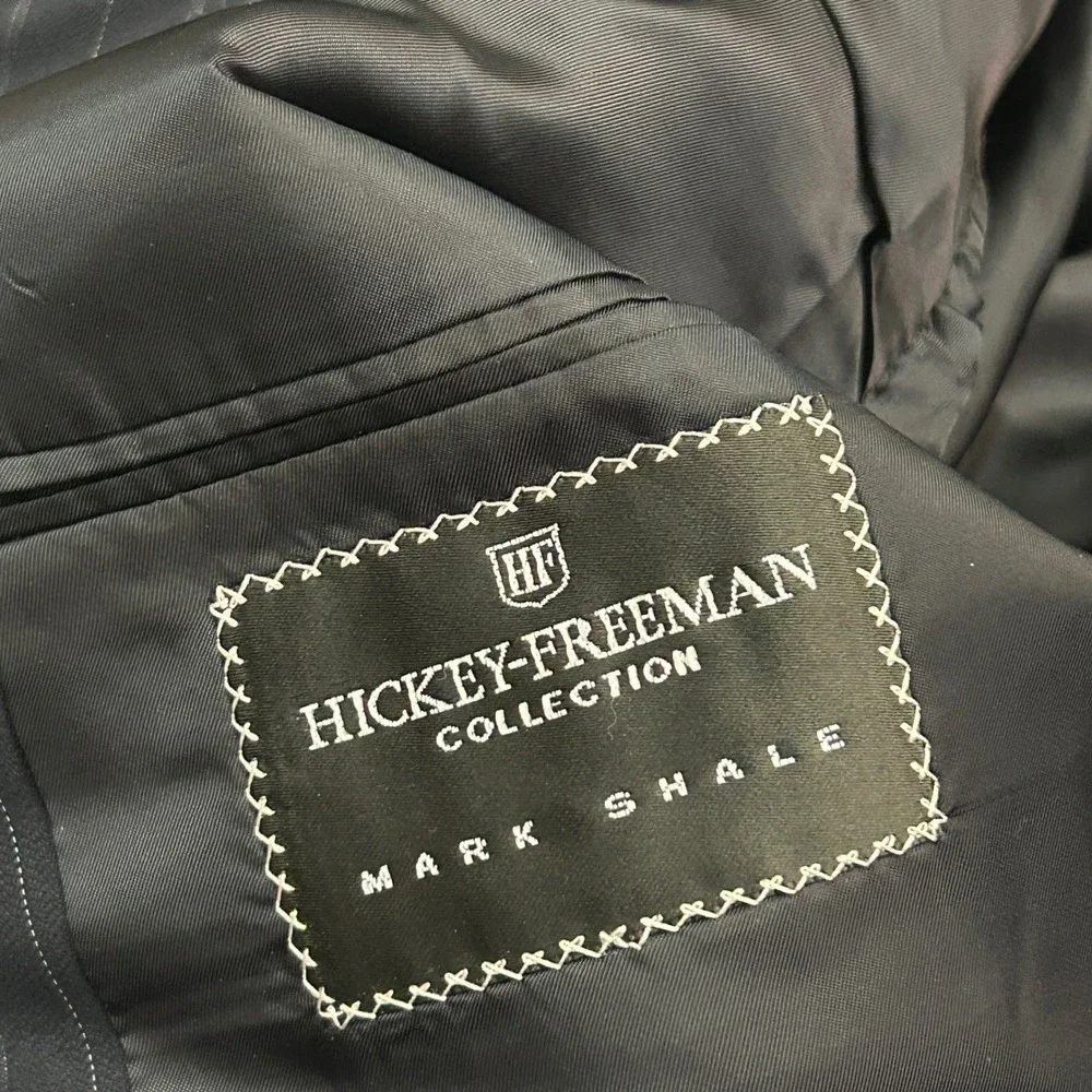 Hickey Freeman Blazer 46L Navy Blue Loro Piana Wool Pinstripe 3 Button